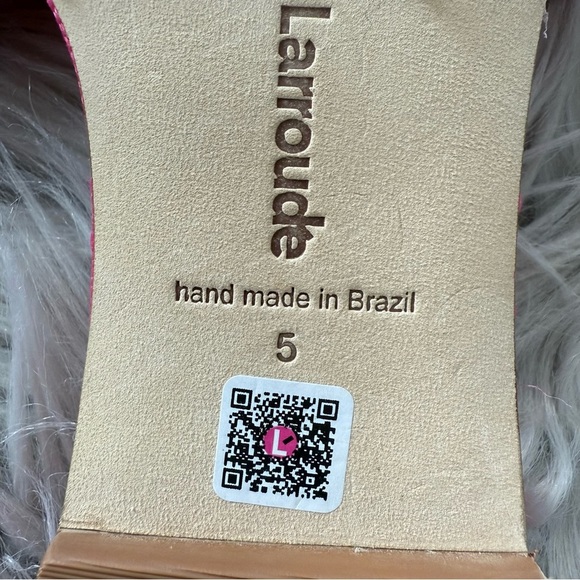 LARROUDE Ivy Ruffle Slip On Mule Flat Sandals in Pink Raffia Size 5 NWB - Picture 13 of 14